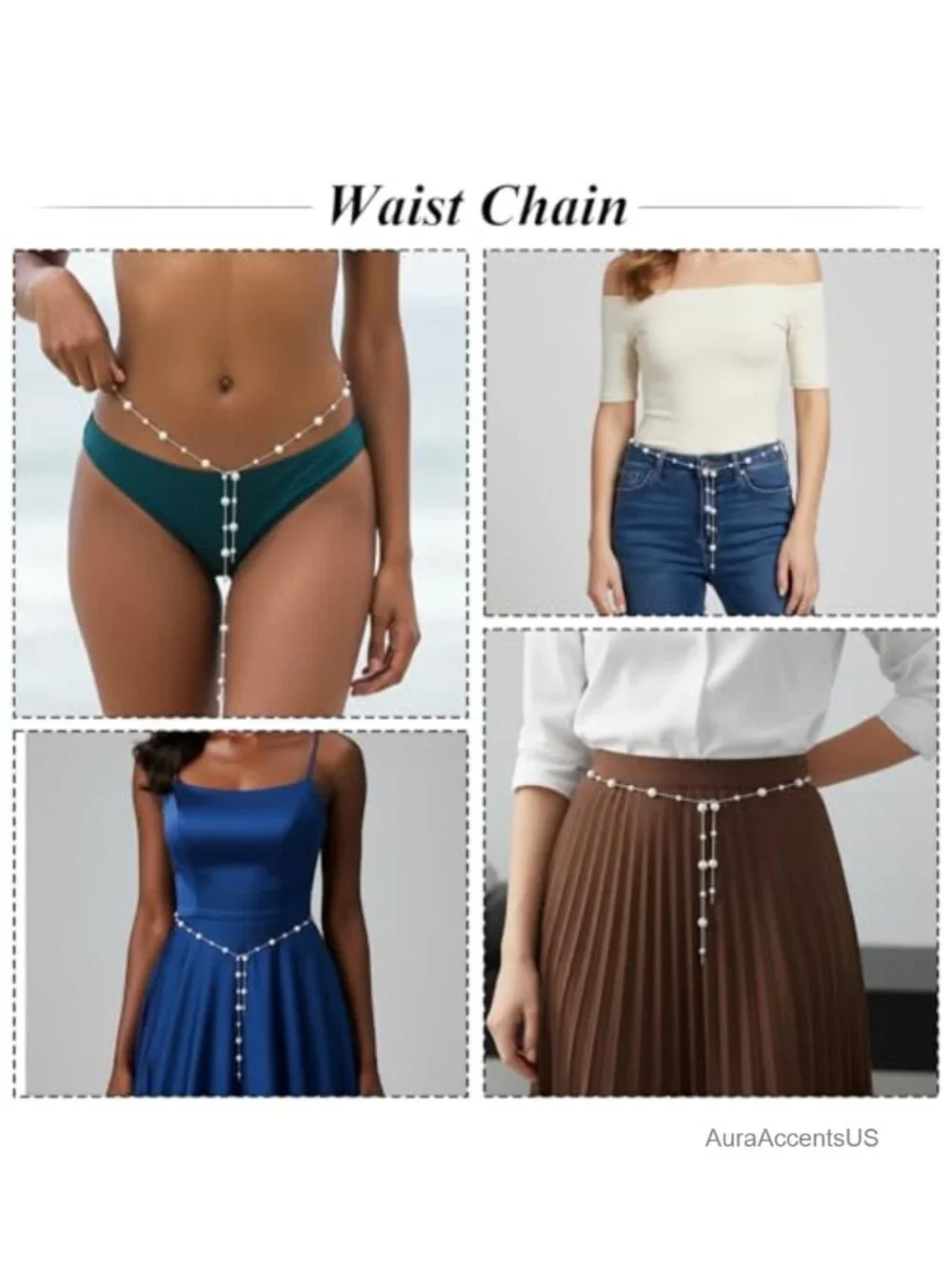 Pearl Waist Chain Belt - Adjustable Stainless Steel